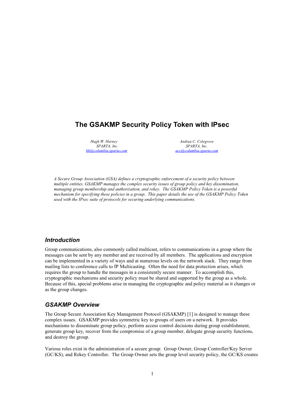 The GSAKMP Security Policy Token with Ippsec