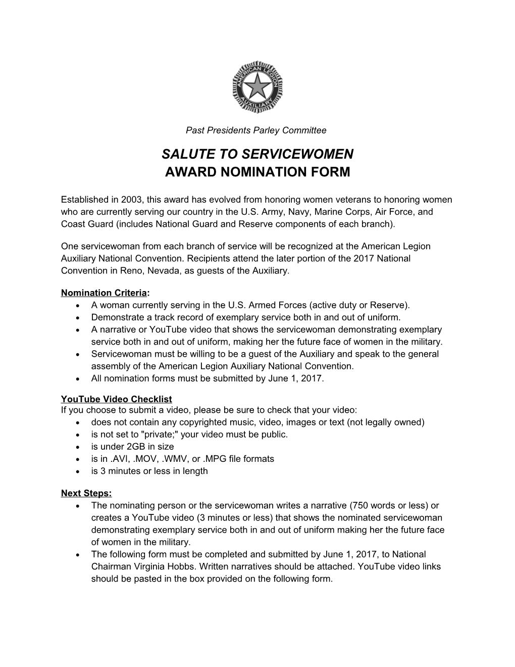 Past Presidents Parley Committee Award Entry Form