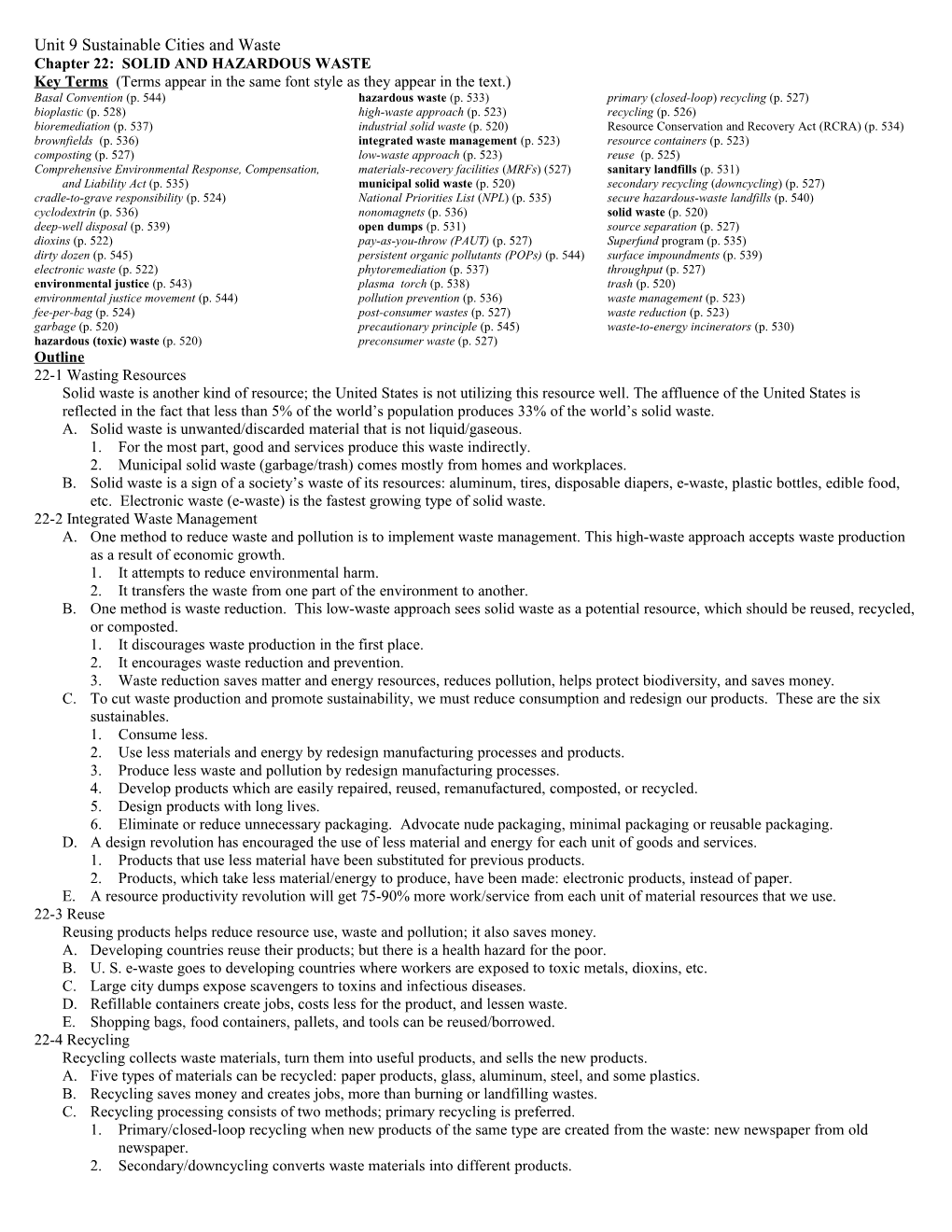 Chapter 22: SOLID and HAZARDOUS WASTE