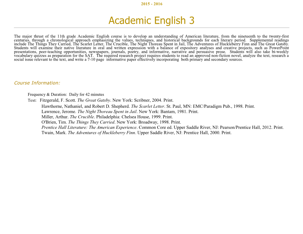 English 3 Academicv. 2015 - 2016