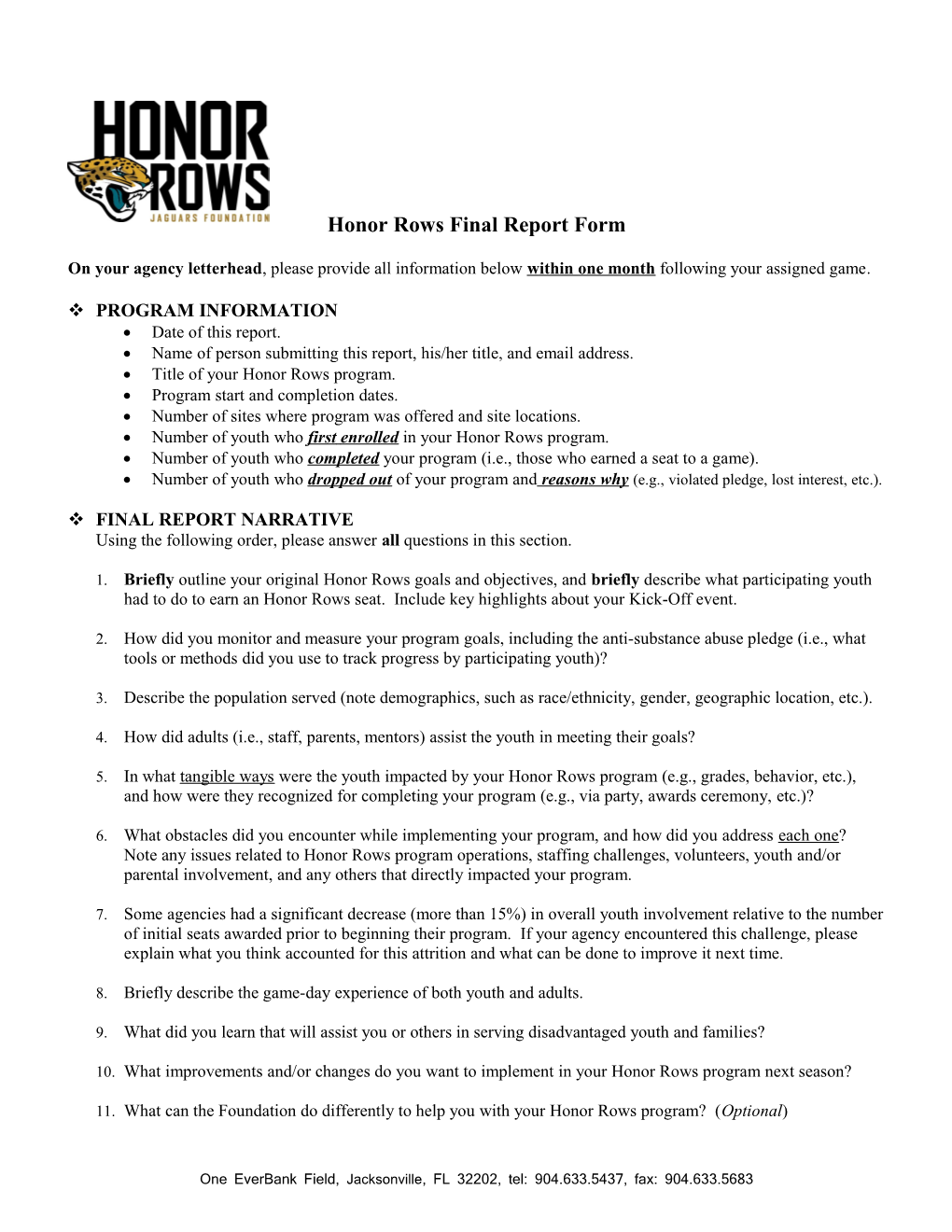 Honor Rows Final Report Form