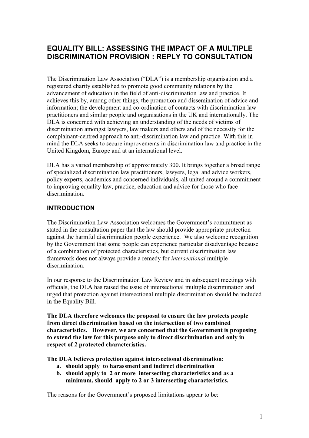 Equality Bill: Assessing the Impact of a Multiple Discrimination Provision : Reply To