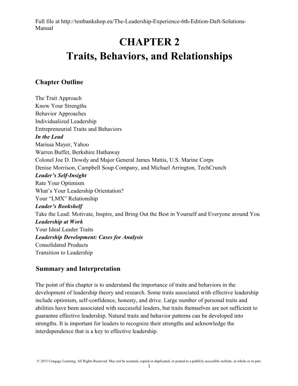 Traits, Behaviors, and Relationships