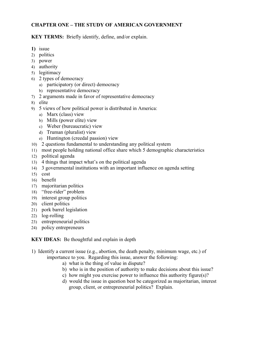 Chapter One the Study of American Government