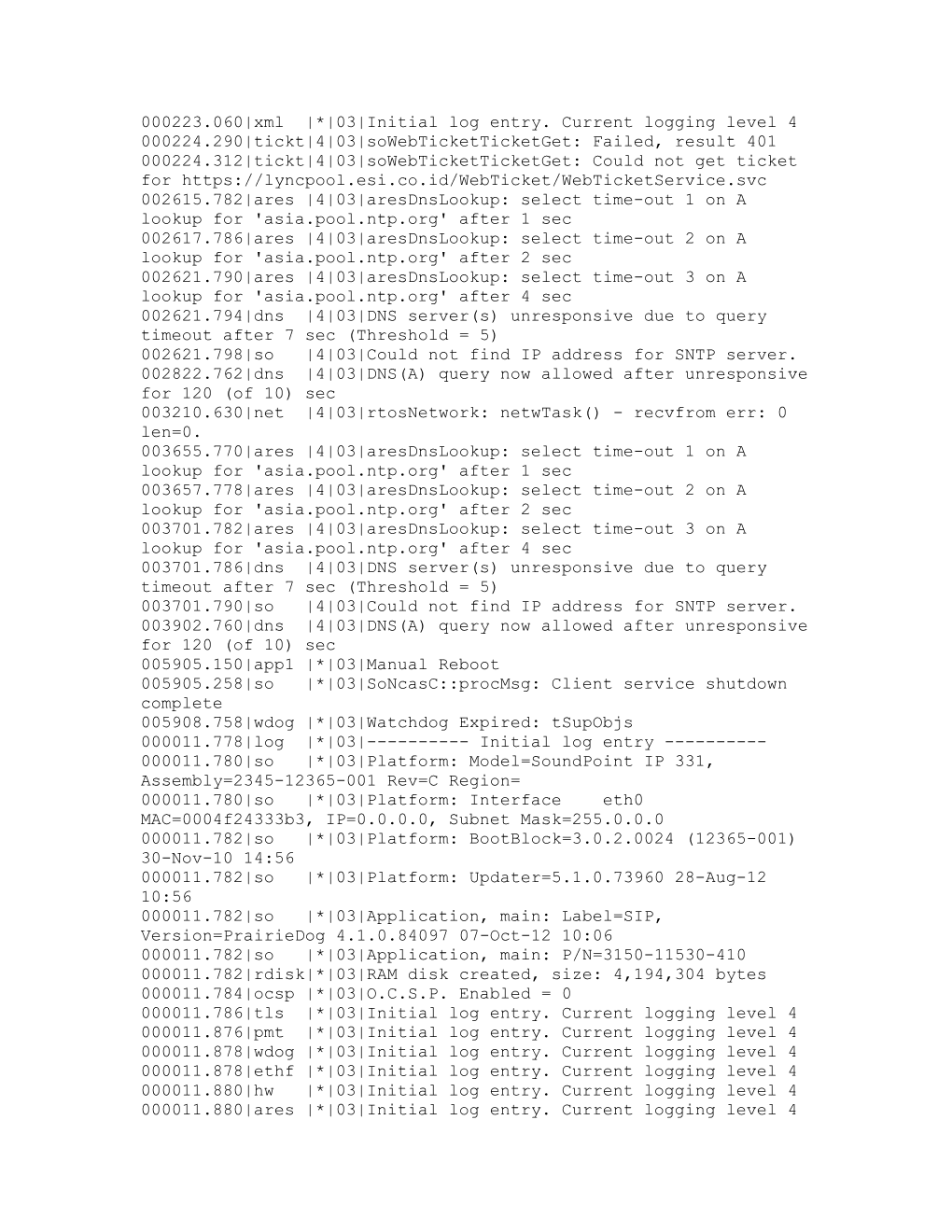 000223.060 Xml * 03 Initial Log Entry. Current Logging Level 4