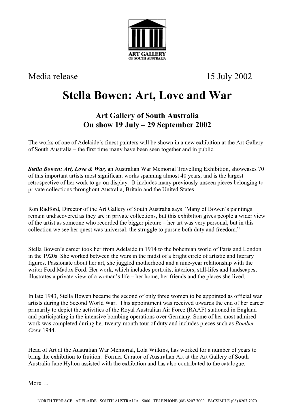 Stella Bowen: Art, Love and War