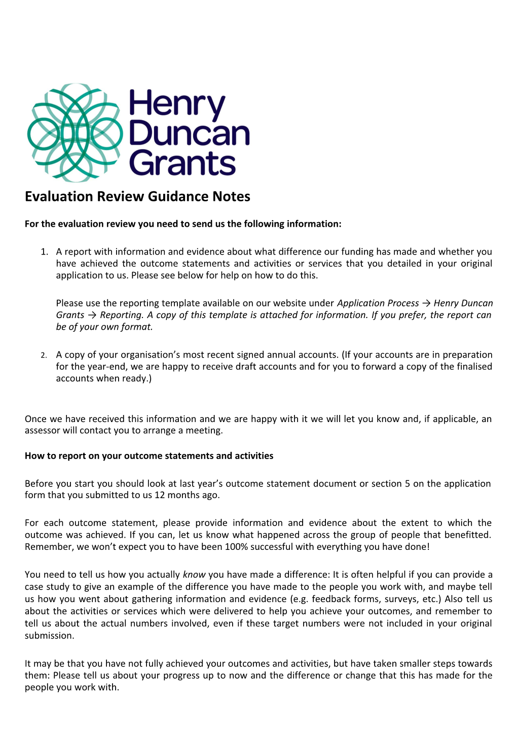 Evaluation Review Guidance Notes