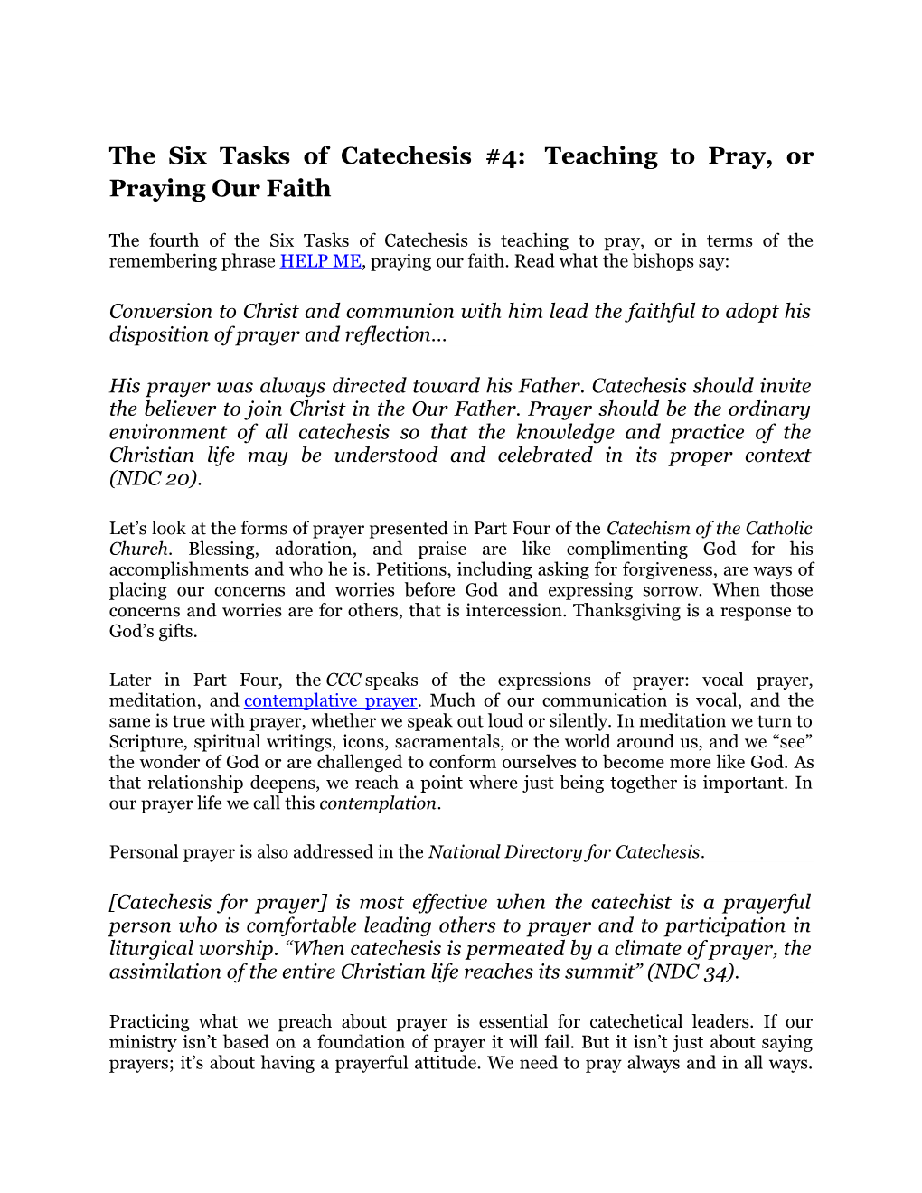The Six Tasks of Catechesis #4:Teaching to Pray, Or Praying Our Faith