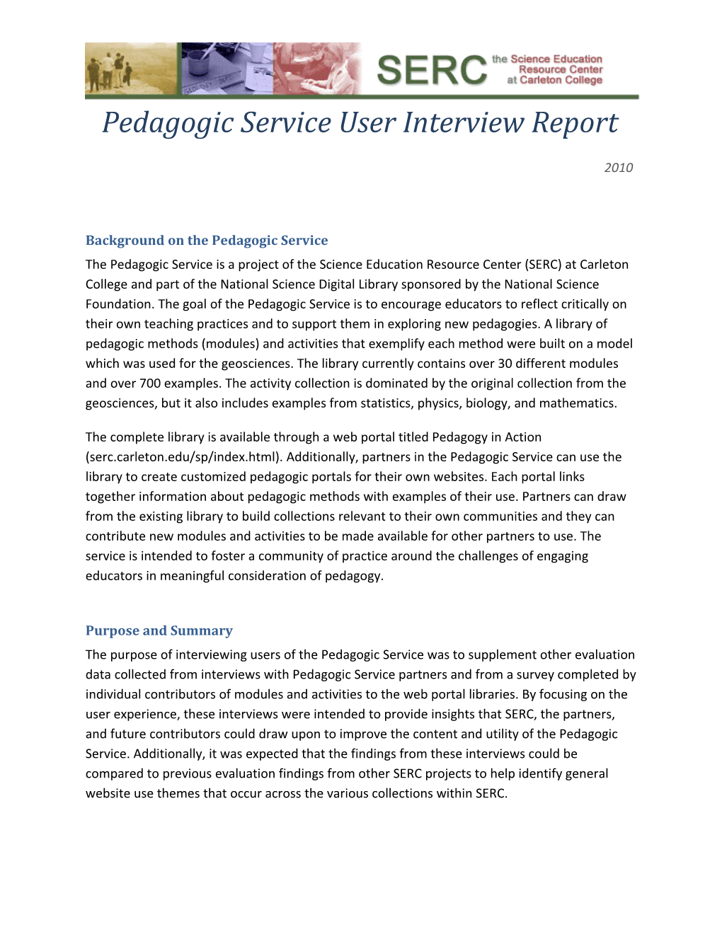 Pedagogic Service User Interview Report 2010
