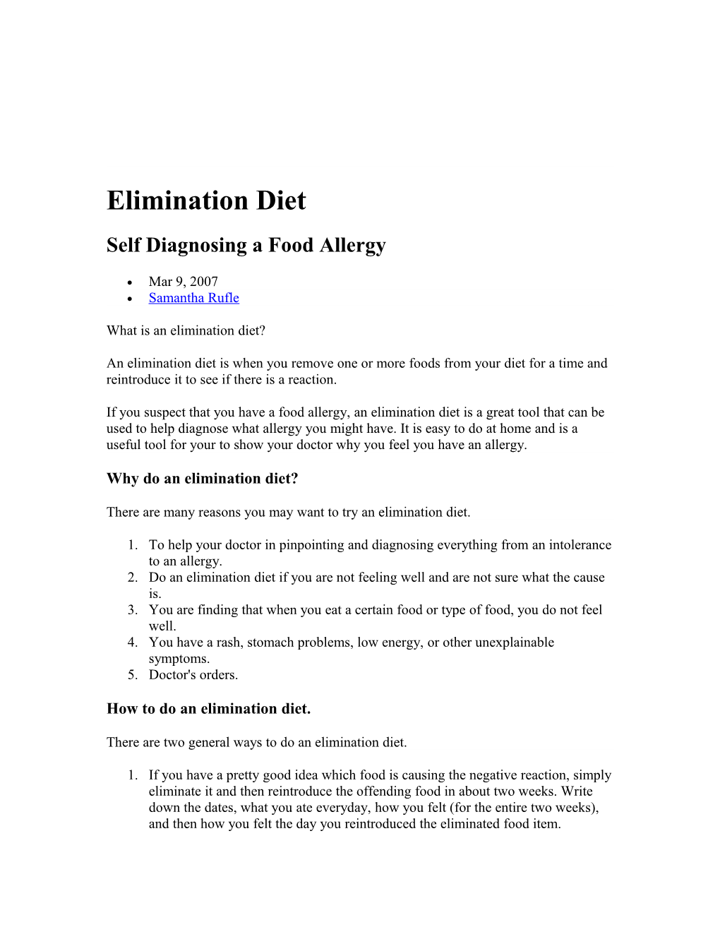 Self Diagnosing a Food Allergy