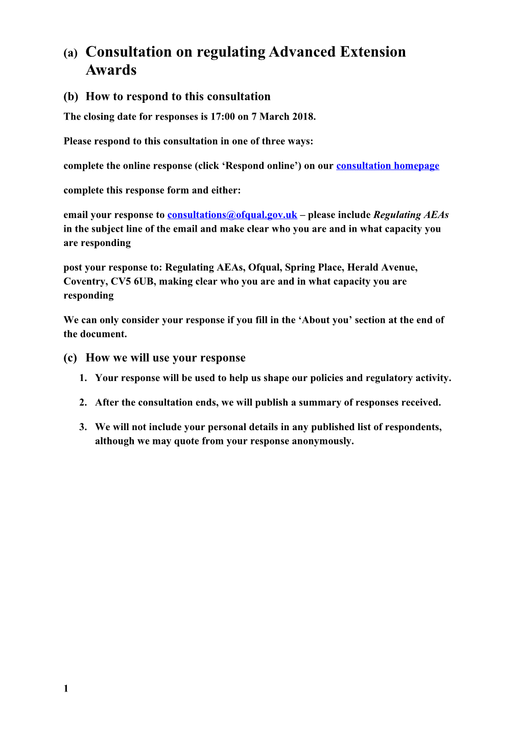 Questions: Consultation on Changes to Ofqual S Regulatory Framework for National Assessments