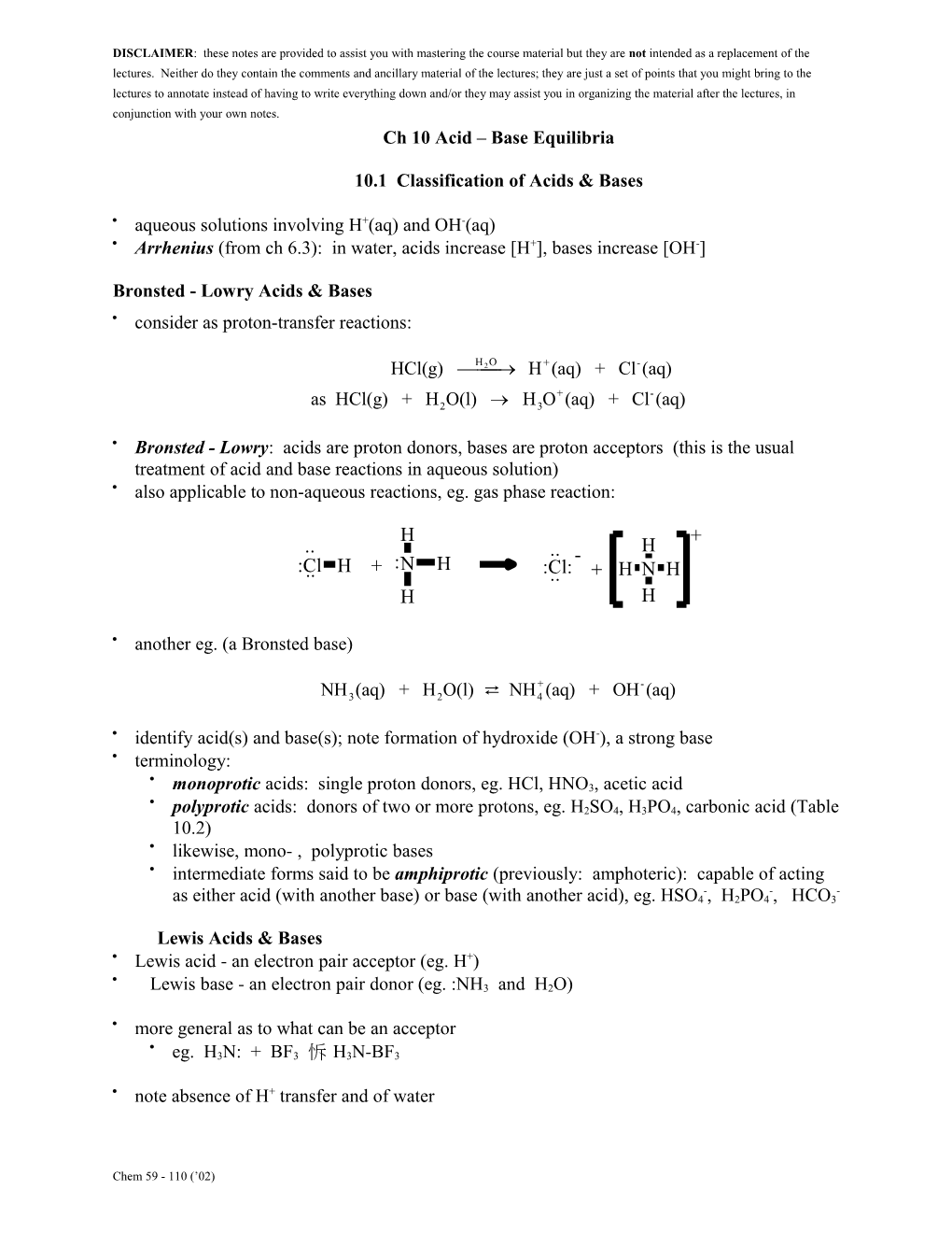 Ch 16 Acid - Base Equilibria