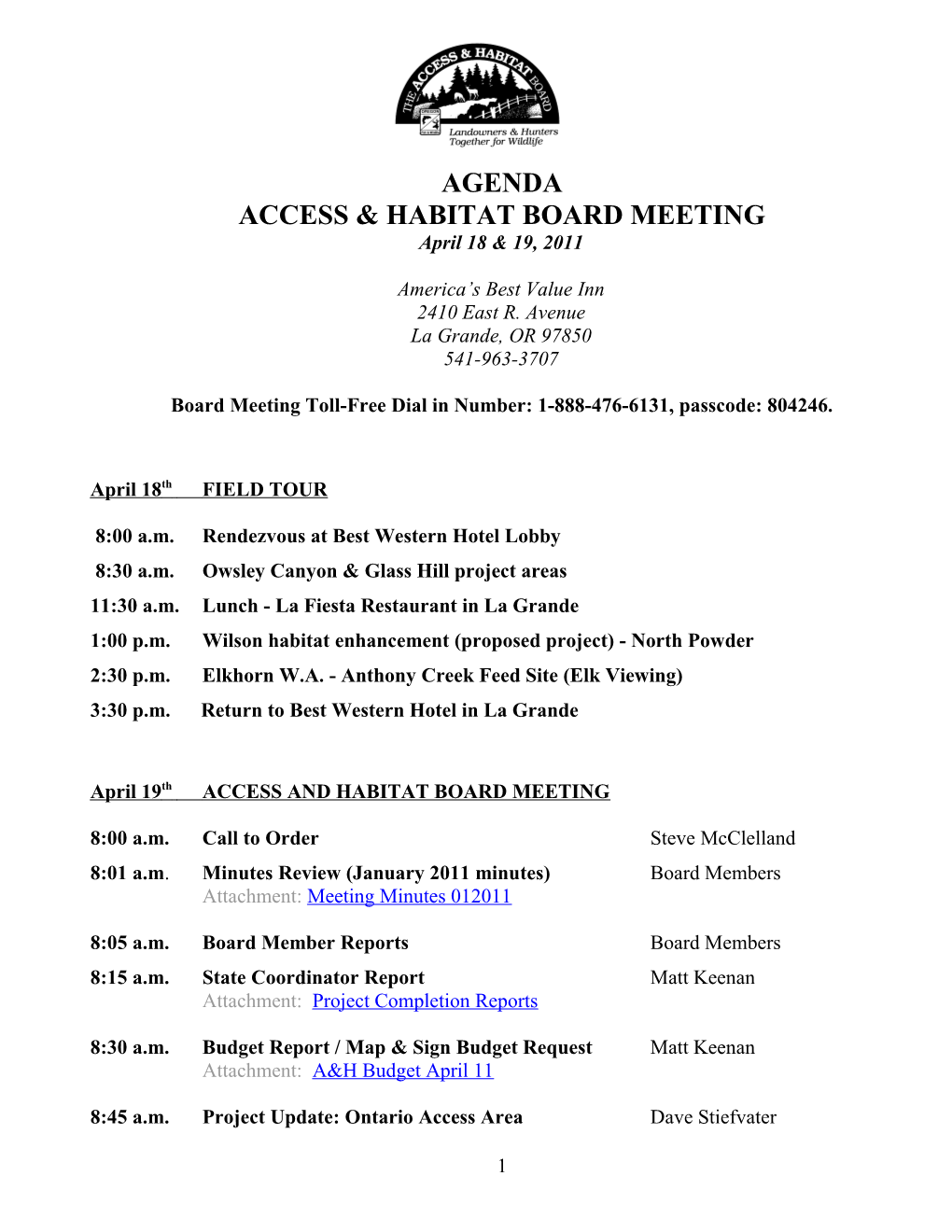 Access & Habitat Board Meeting
