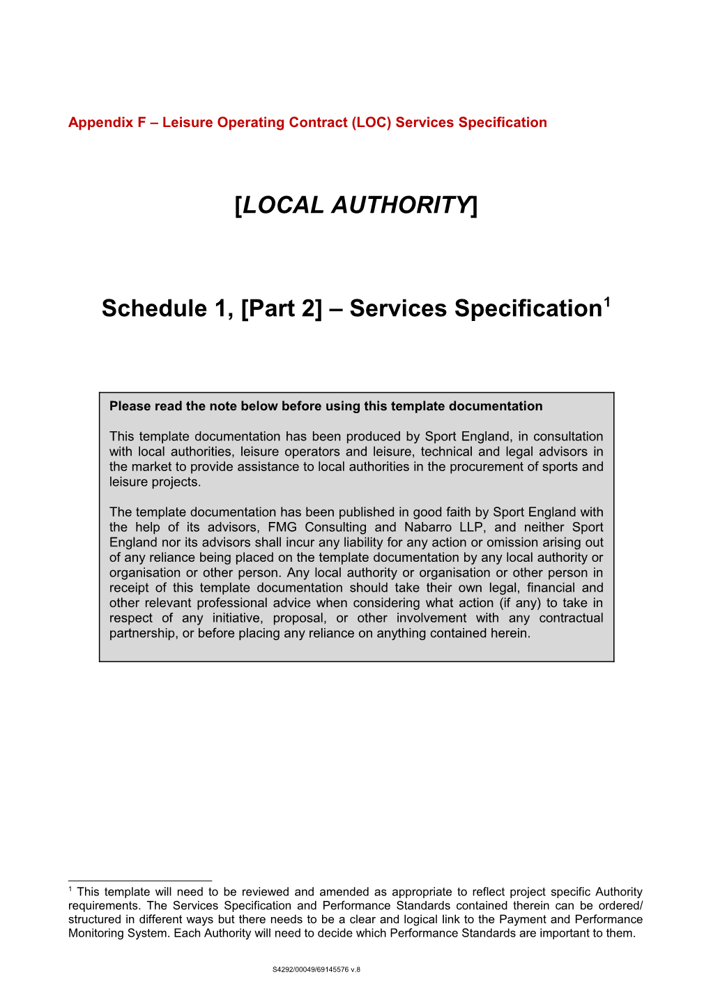 Appendix F Leisure Operating Contract (LOC) Services Specification