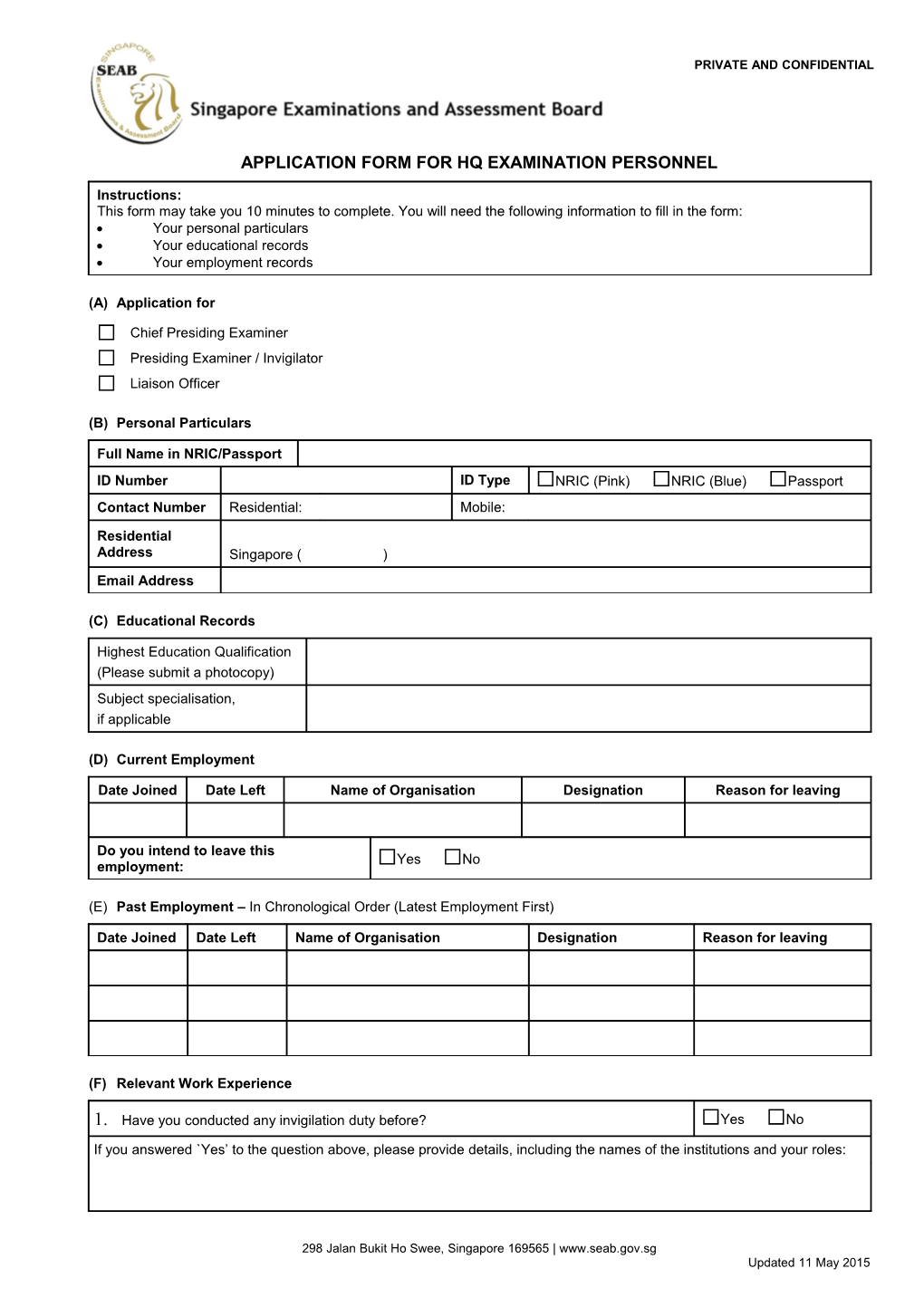 Application Formfor Hq Examination Personnel