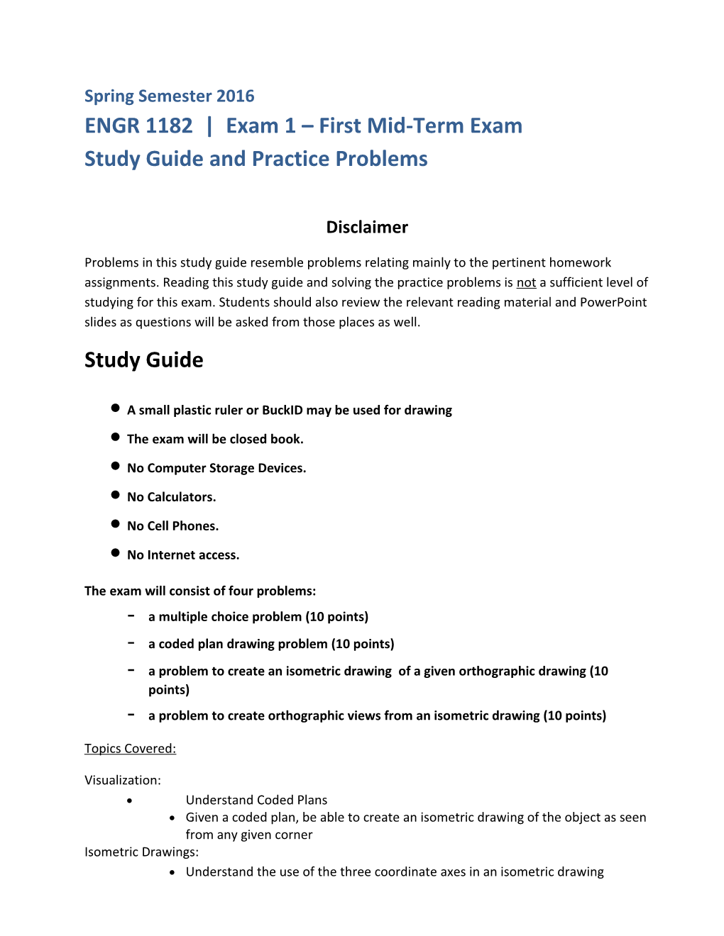 ENGR1182 Exam 1 First Mid-Term Exam