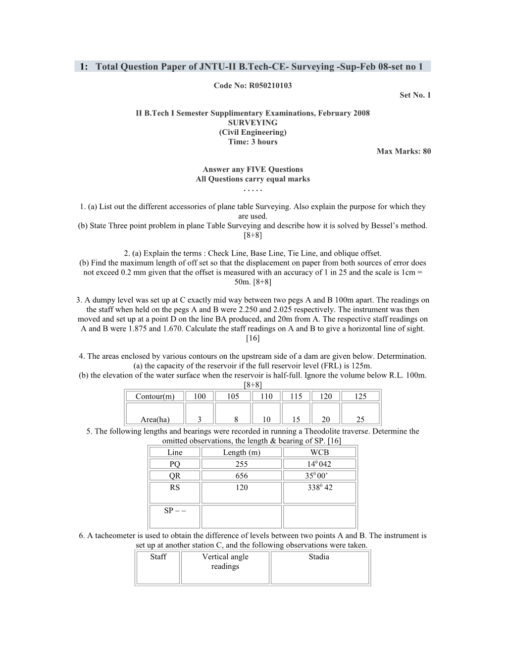 1: Total Question Paper of JNTU-II B