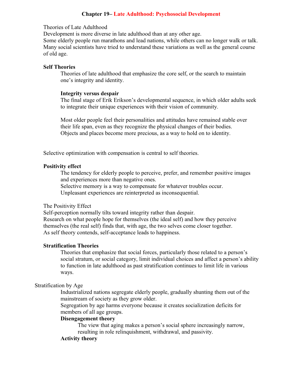 Chapter 19 Late Adulthood: Psychosocial Development