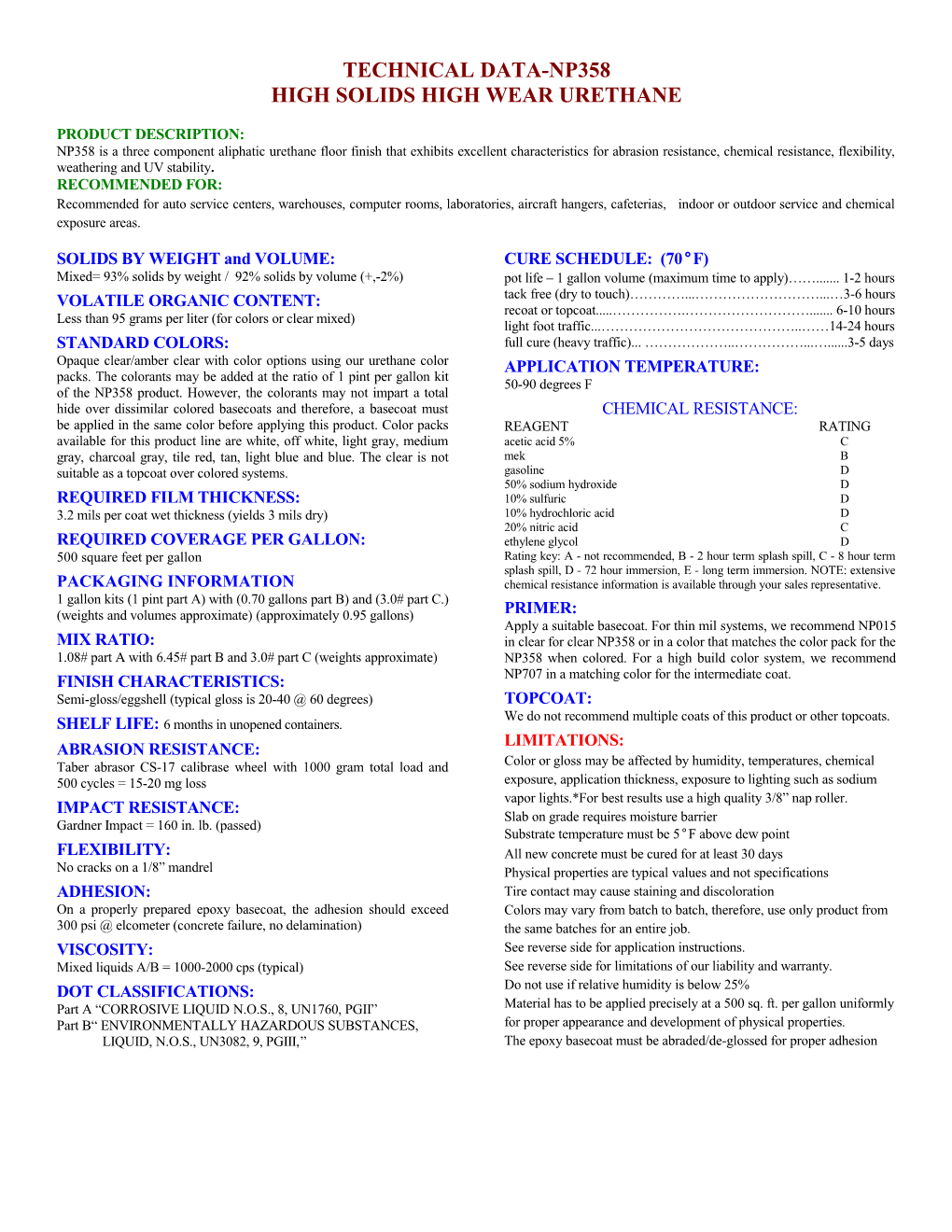 High Solids High Wear Urethane