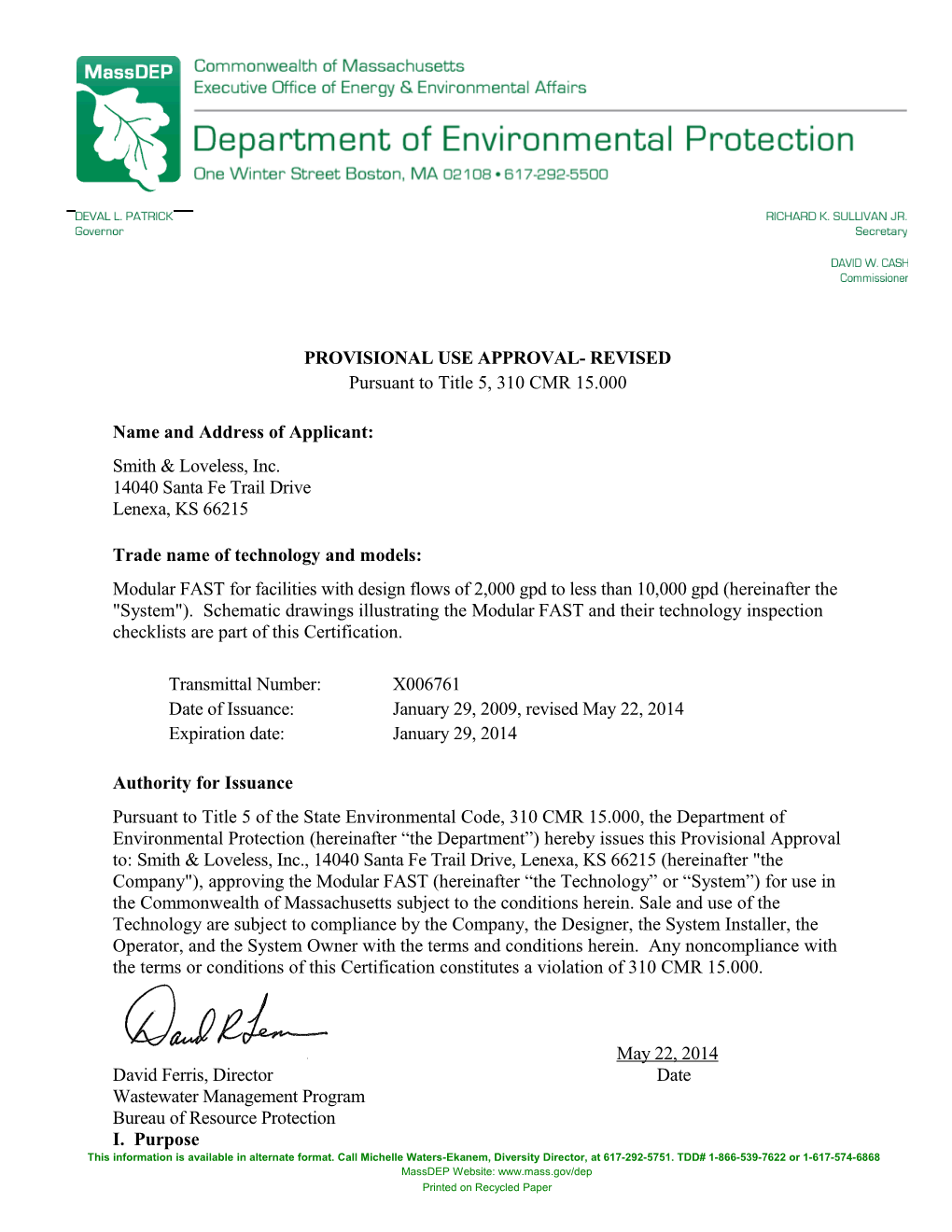 Provisional Approval - Revised 5/22/2014Page 1 of 15