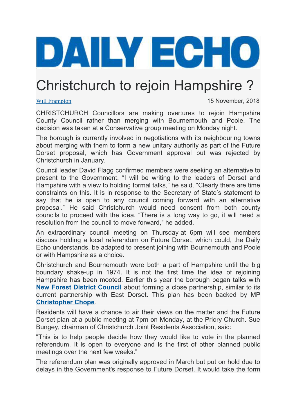 Christchurch to Rejoin Hampshire ?