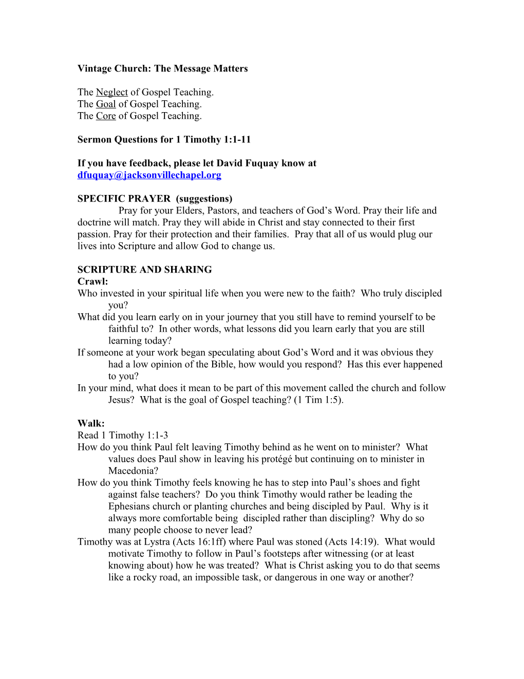 Sermon Question Template