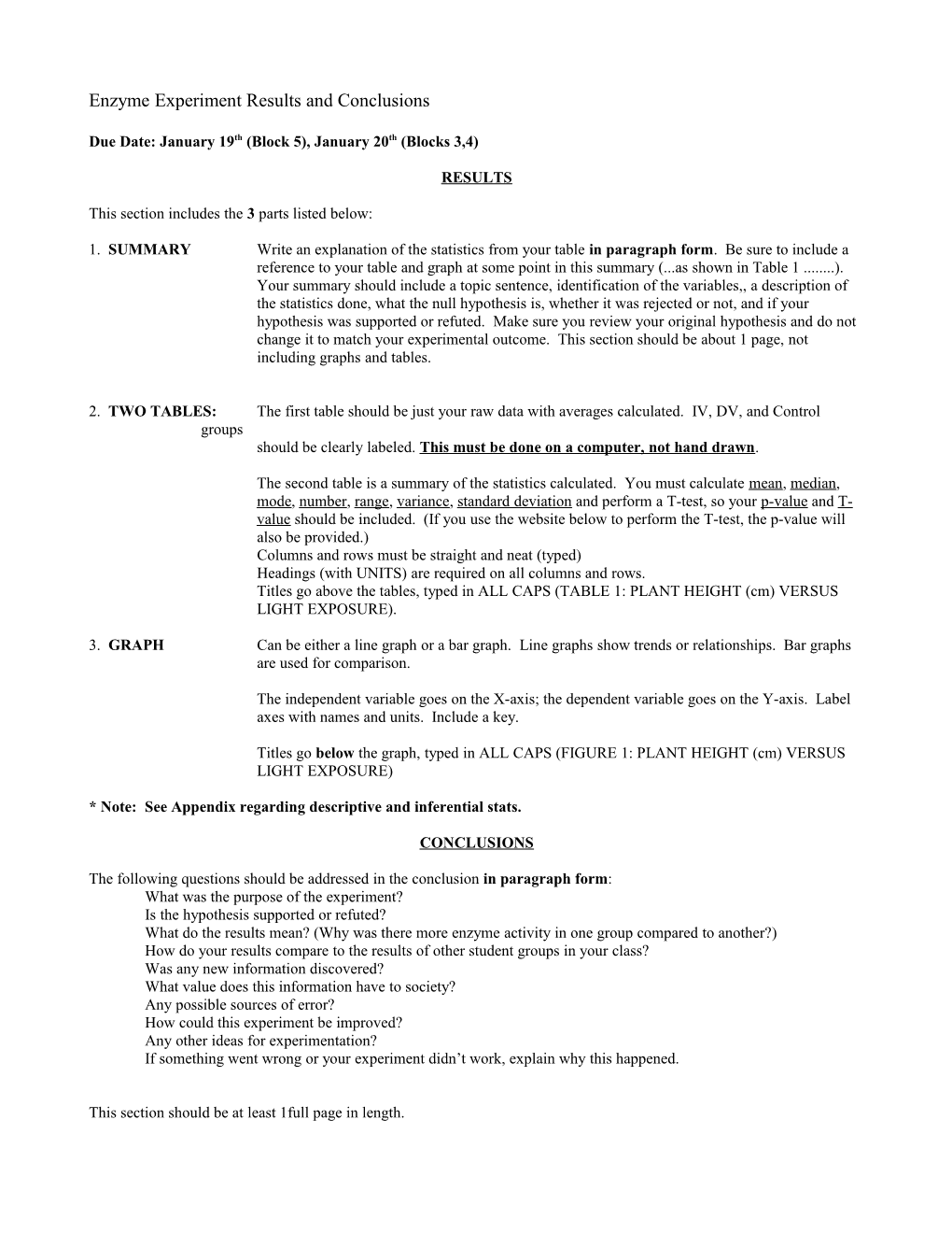 Enzyme Experiment Results and Conclusions