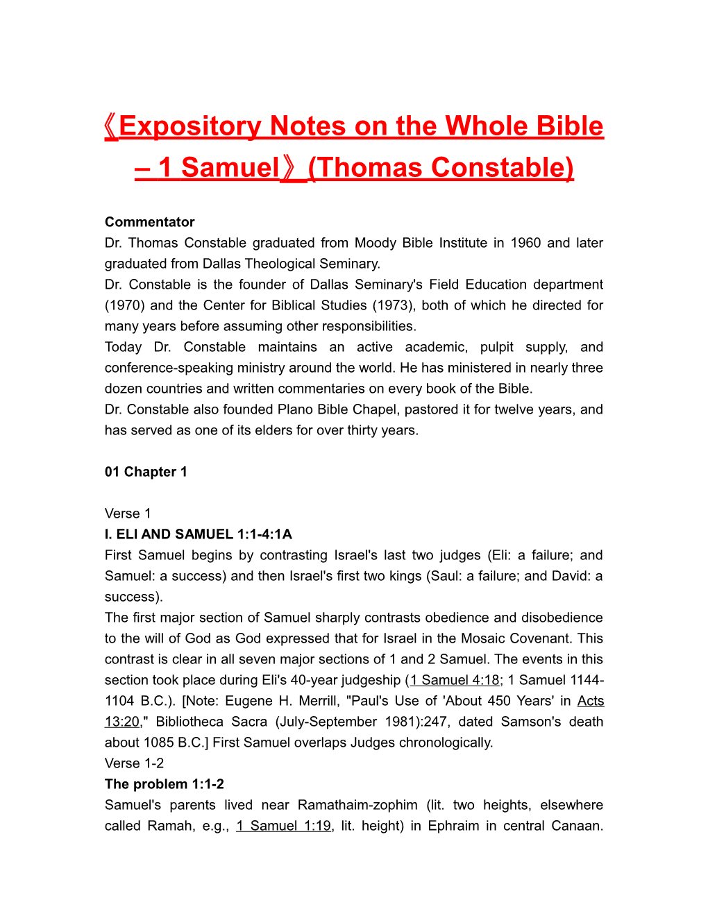 Expositorynotes on the Wholebible 1 Samuel (Thomas Constable)