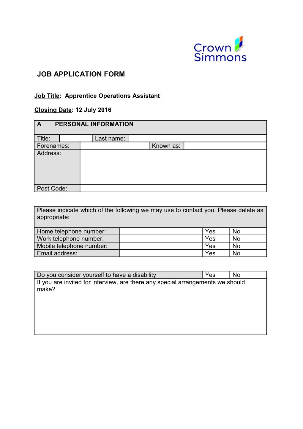 Job Title: Apprentice Operations Assistant
