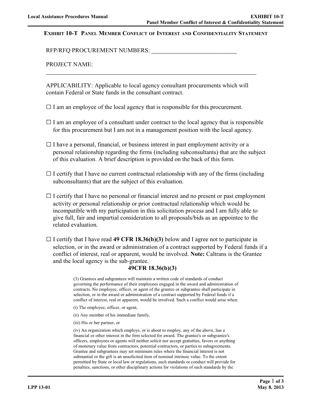 Local Assistance Procedures Manual EXHIBIT 10-T