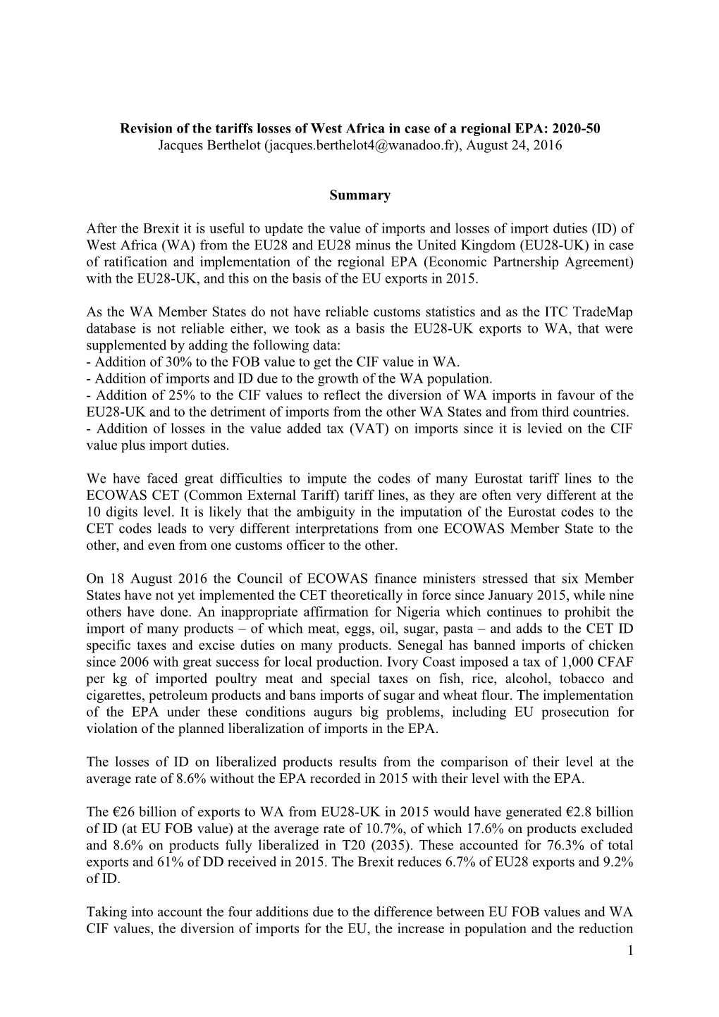 Revision of the Tariffs Losses of West Africa in Case of a Regional EPA: 2020-50