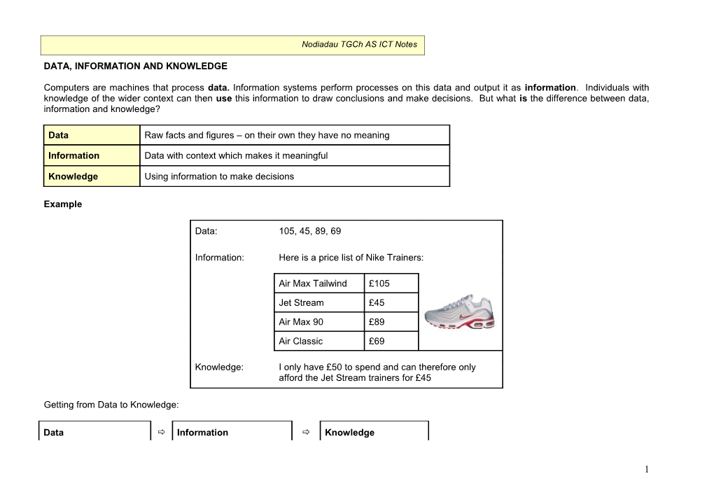 Data, Information and Knowledge