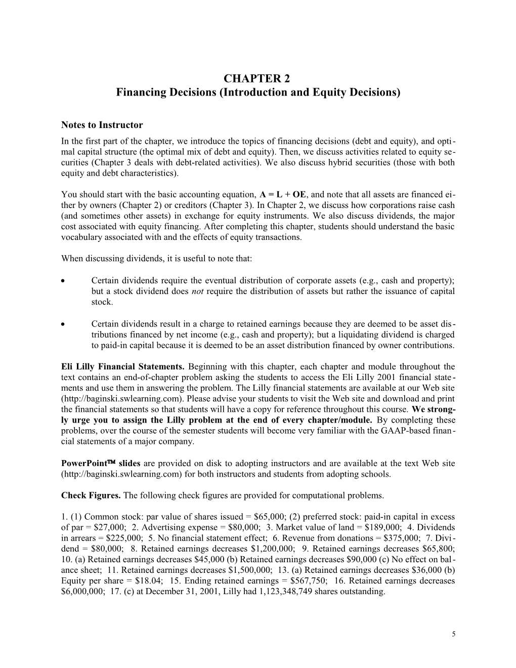 Chapter 2: Financing Decisions (Introduction and Equity Decisions)