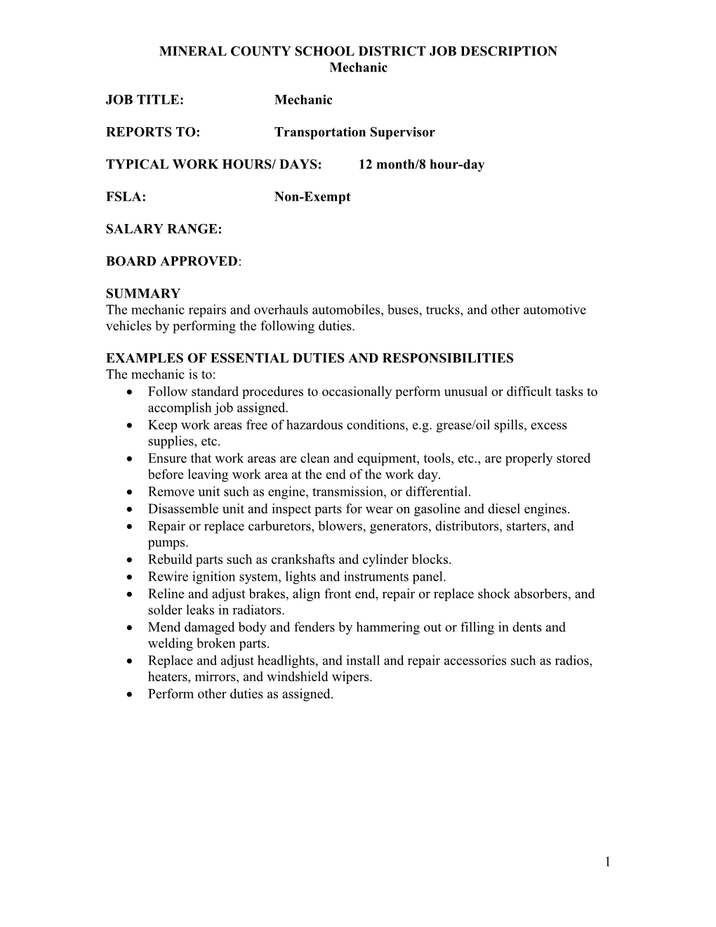 Mineralcountyschool District Job Description