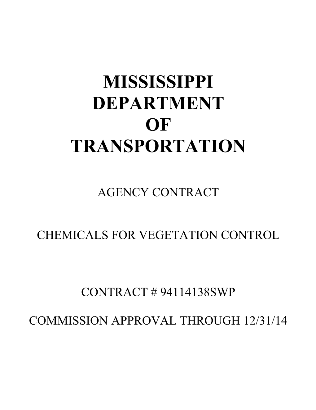 Mississippi Department of Transportation Agency Contract Tabulation