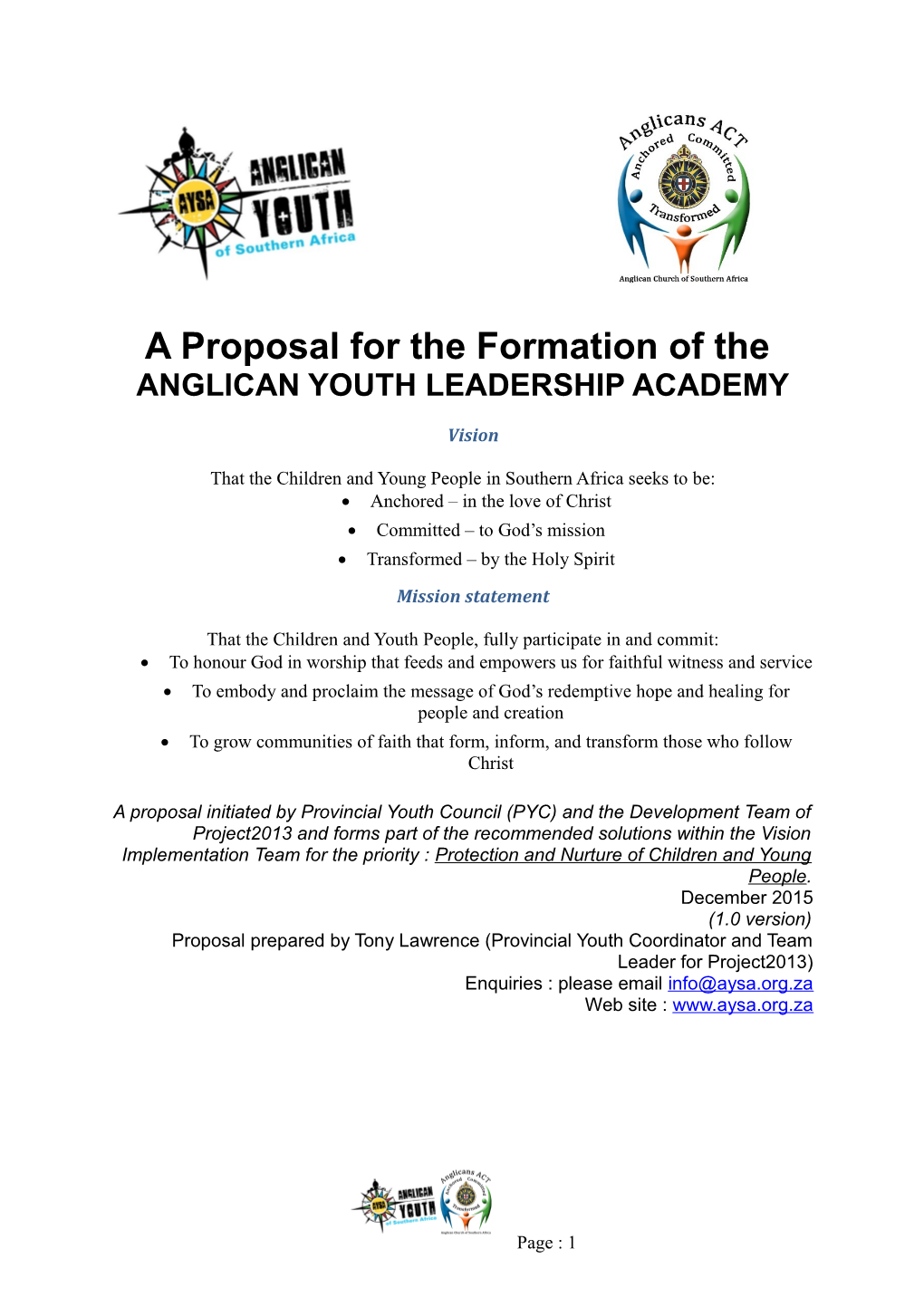 A Proposal for the Formation of The