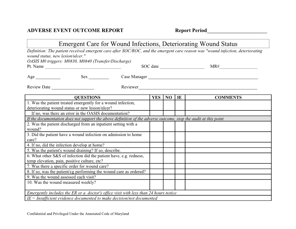 Adverse Event Outcome Report