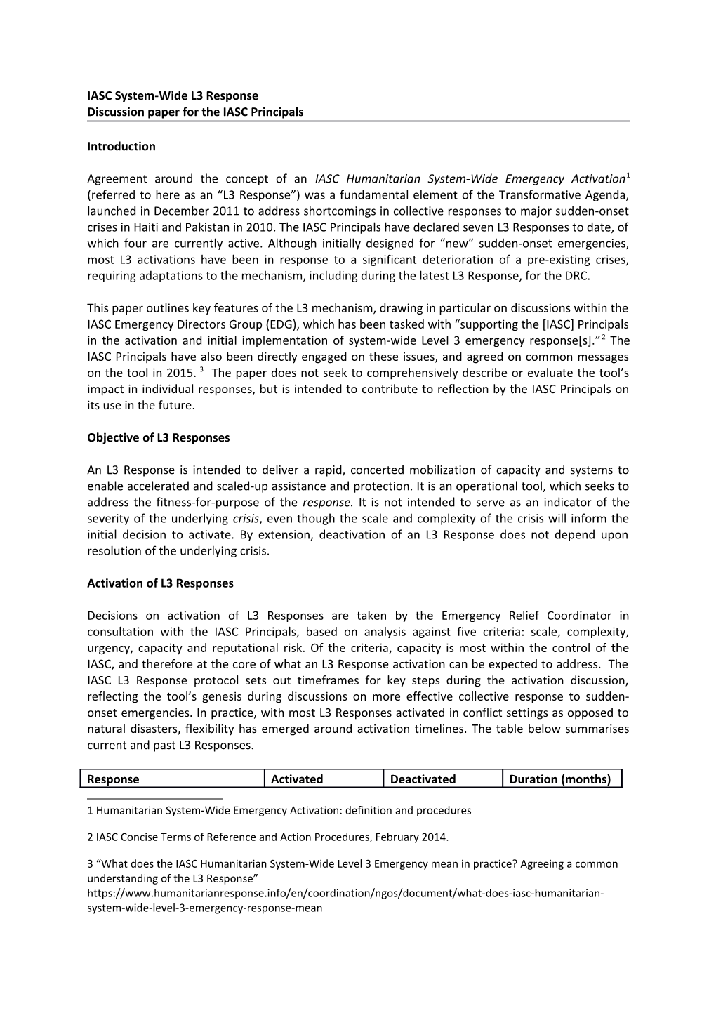 IASC System-Wide L3 Response