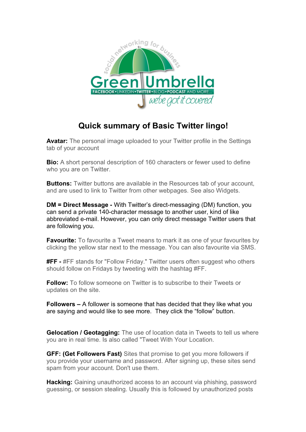 Quick Summary of Basic Twitter Lingo!