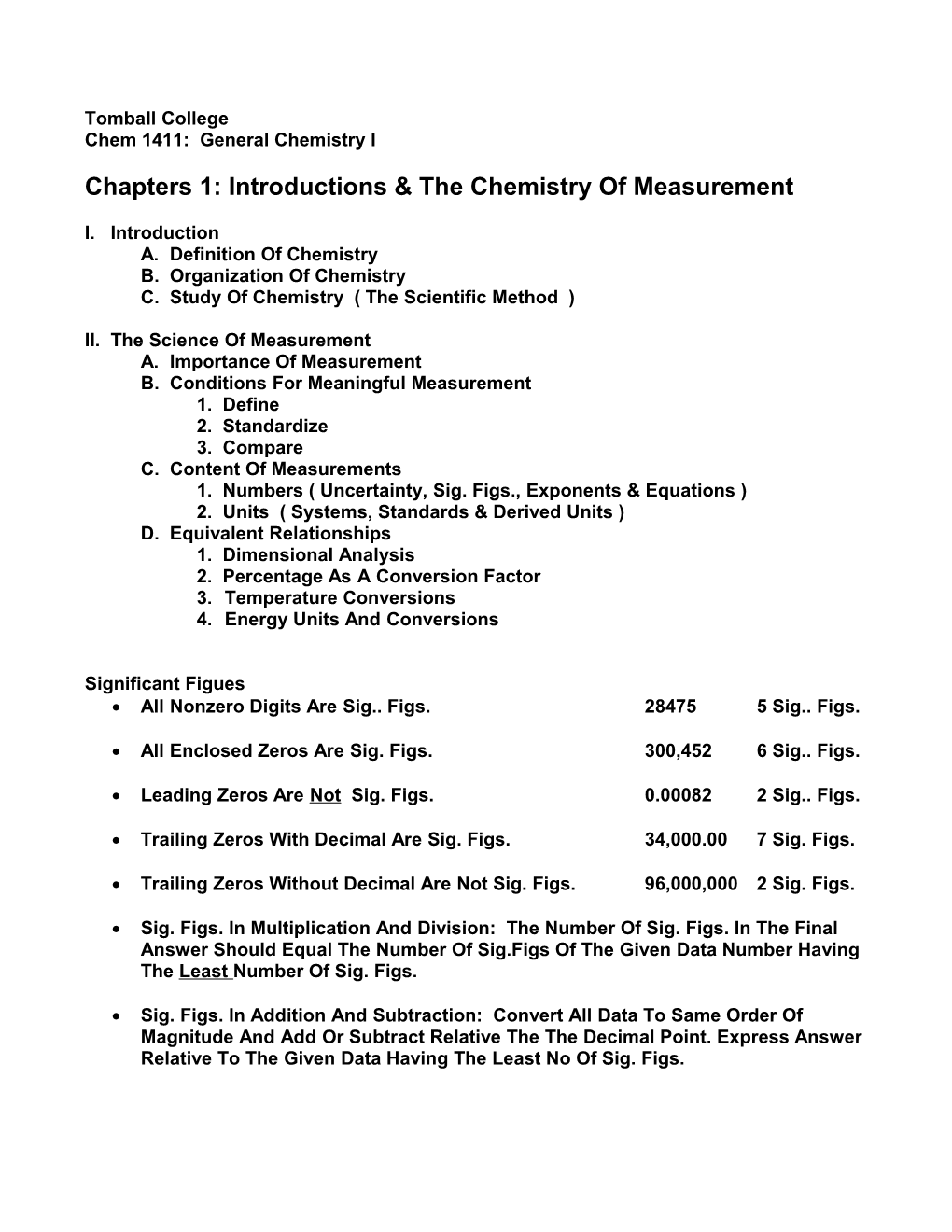 Chapters 1: Introductions & the Chemistry of Measurement