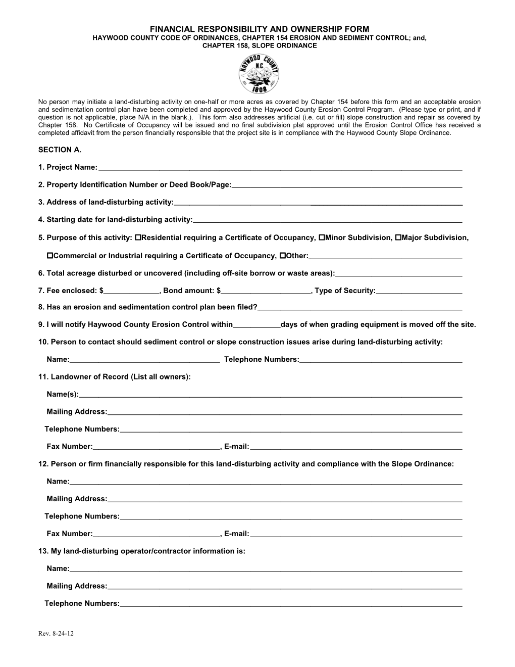 Sedimentation and Erosion Control Plan for Areas to Be Clearedand Revegetated Only For