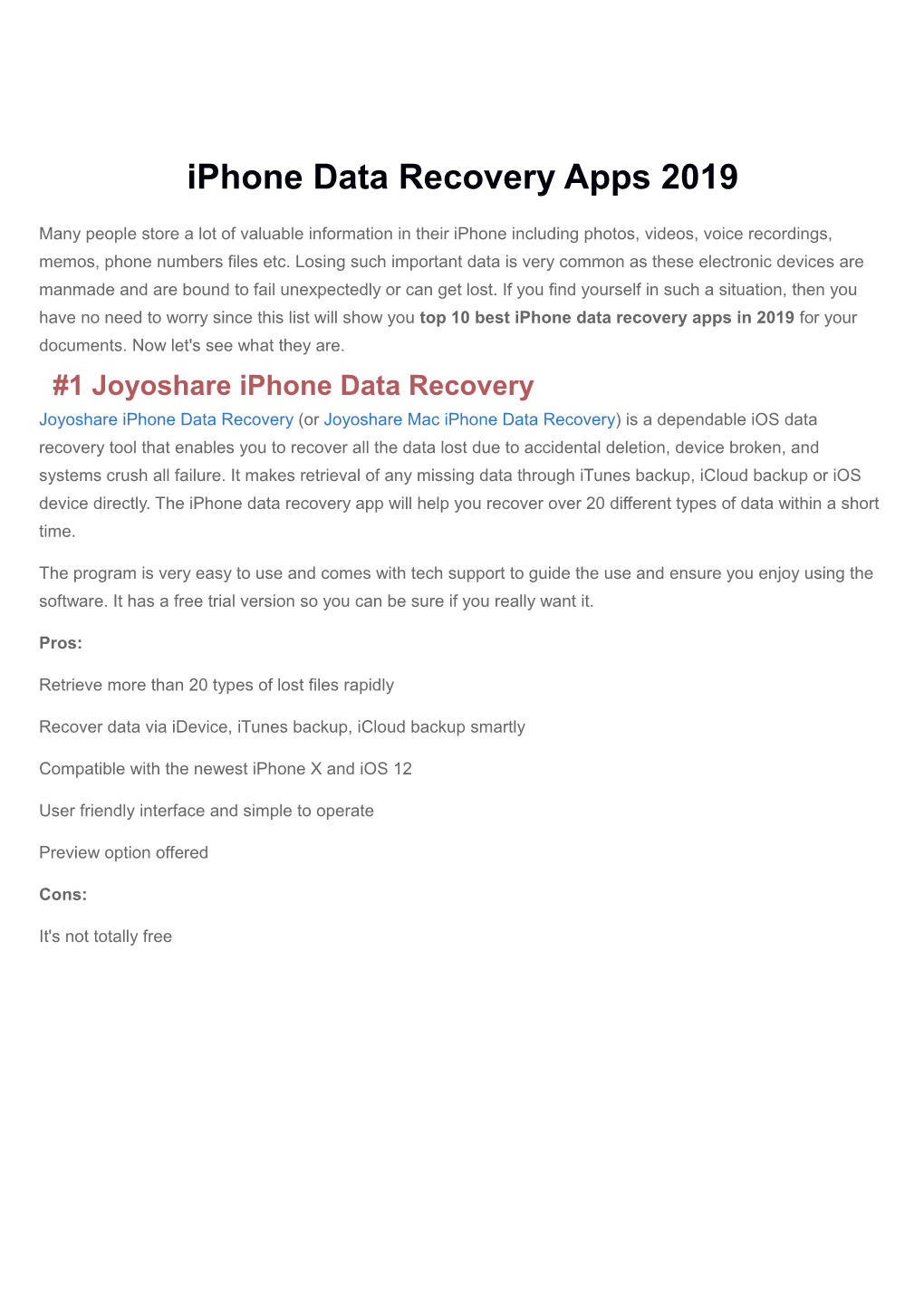 Iphone Data Recovery Apps 2019