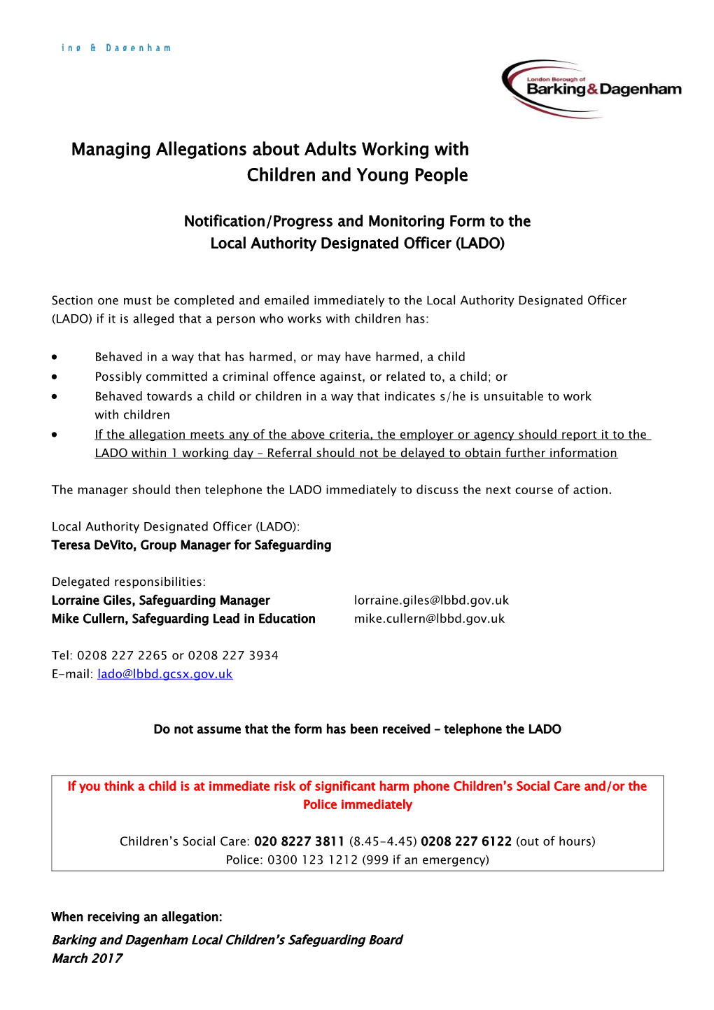 Managing Allegations About Adults Working with Children & Young People
