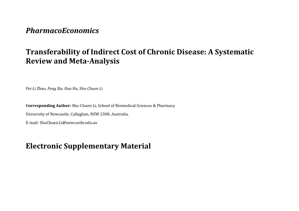 Transferability of Indirect Cost of Chronic Disease: a Systematic Review and Meta-Analysis