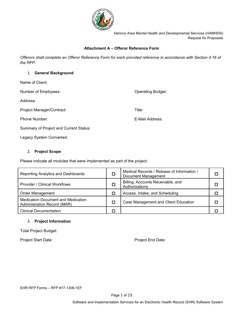 Attachment a Offeror Reference Form