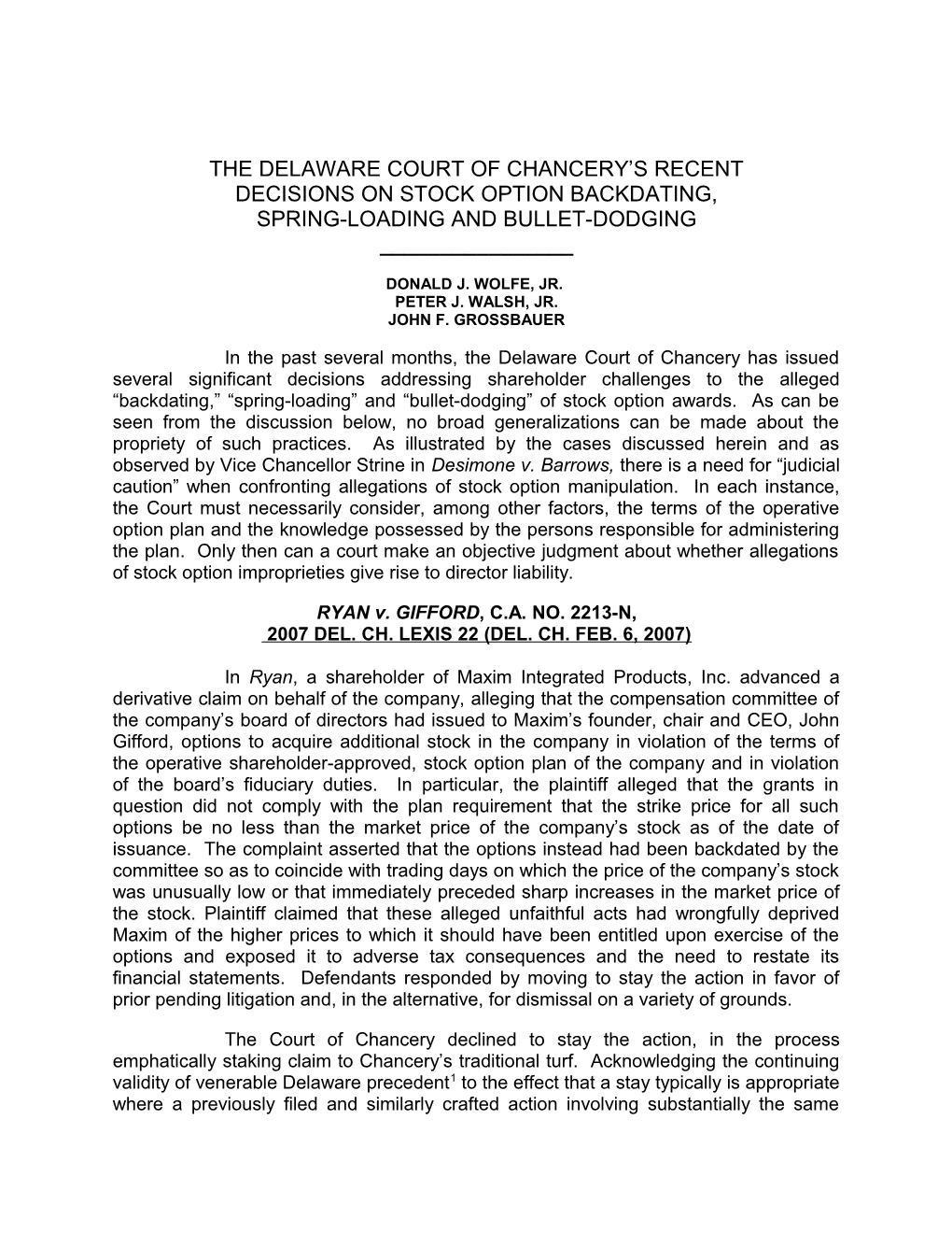 The Delaware Court of Chancery in Contemporaneous Decisions Addresses Backdating And