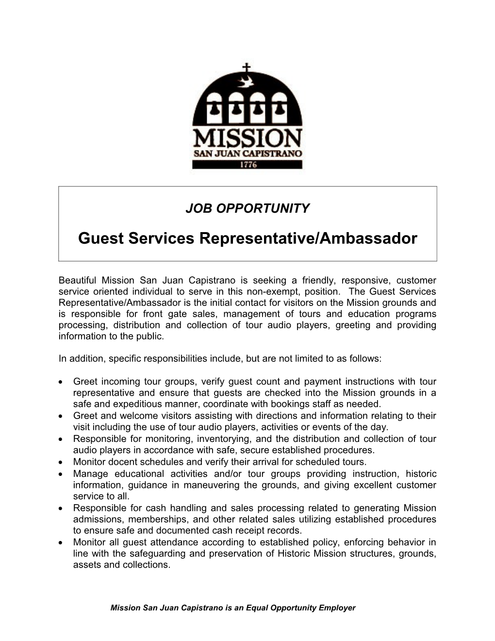 Guest Services Representative/Ambassador