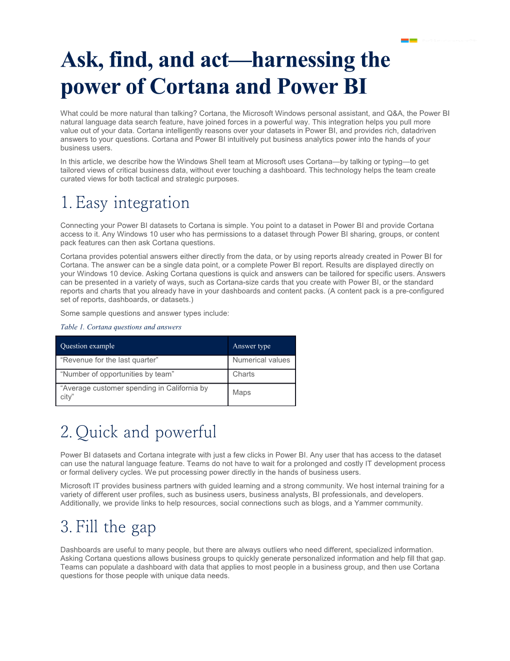 Ask, Find, and Act Harnessing the Power of Cortana and Power BI