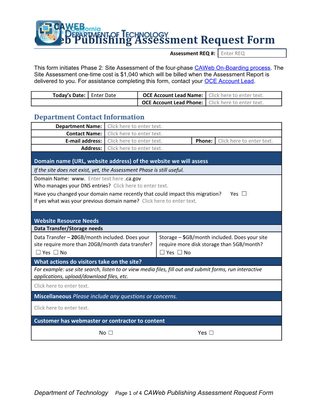 CA Web Publishing Assessment Request Form