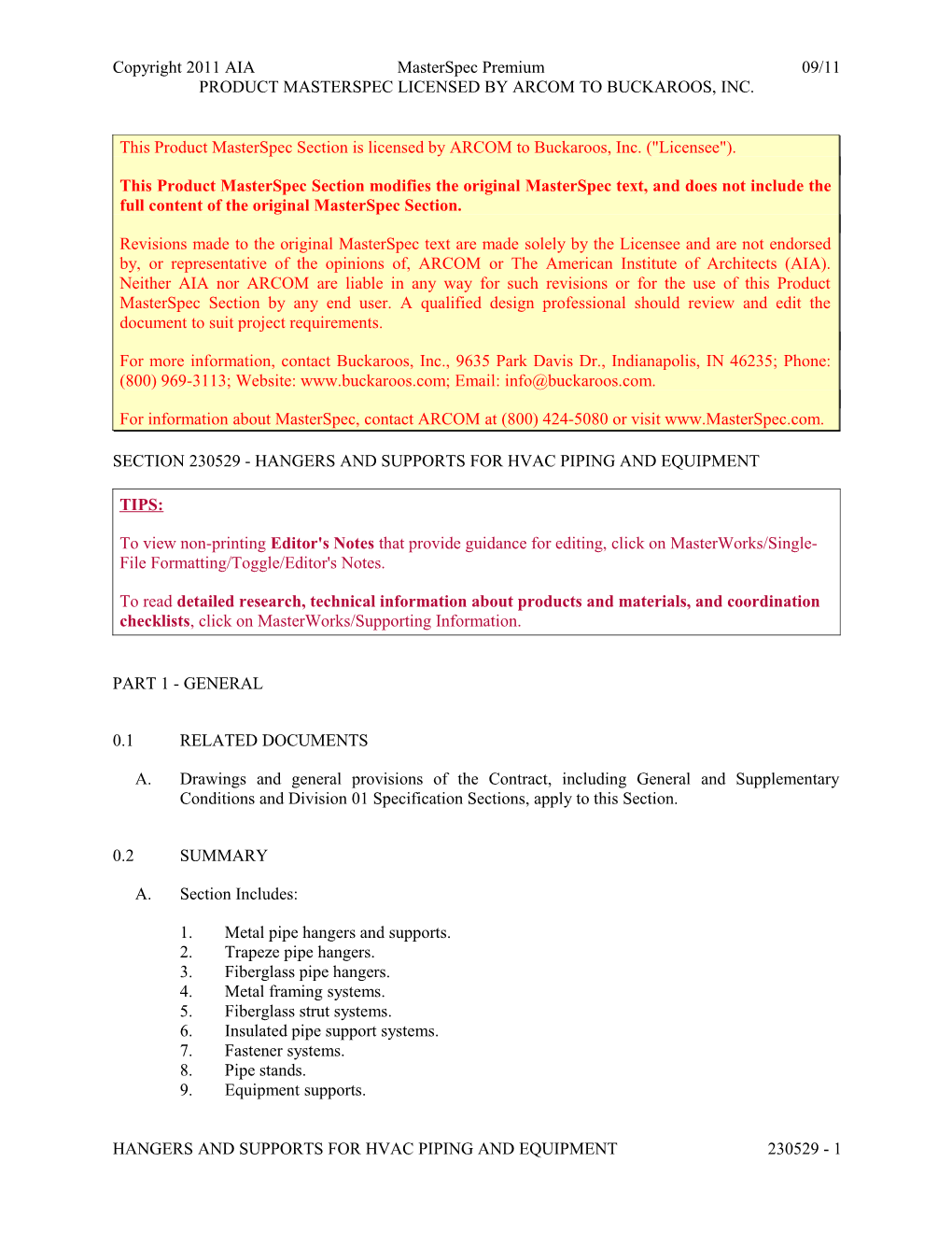 Section 230529 - Hangers and Supports for Hvac Piping and Equipment